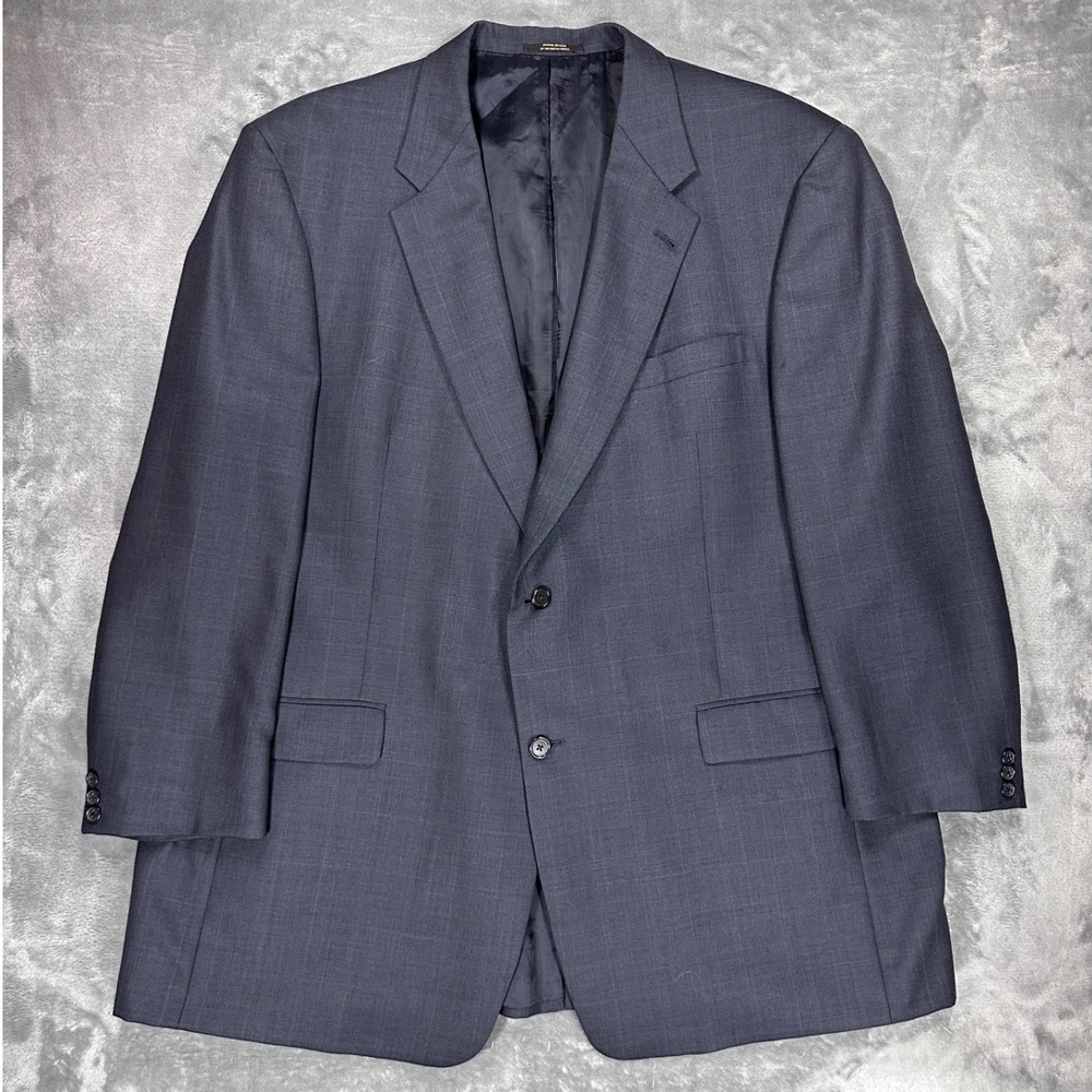 Hart Schaffner Marx Mens 48L Blazer Charcoal Grey Glen Check Pure New Wool